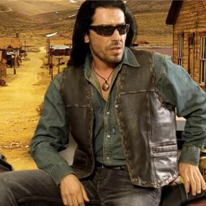 HONDO gilet en cuir marron country western Stars and Stripes homme - Imagen 1 de 4