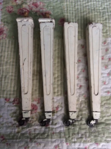Salvaged Vtg 4 White Wooden Table Art Deco Rectangular Legs With Caster Wheels Cover