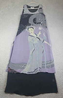 VTG 90s Citron Santa Monica Silk Full Length Dress Art-Wear Asian Geisha Dragon - Image 1 of 4