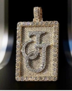 2Ct Real Moissanite Men's Letter "J" Dog Tag Pendant 14K Yellow Gold Plated - Picture 1 of 3