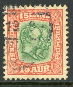 Iceland 1907 Double Heads 15 aur Red & Green Scott # 77 VFU C880 - Picture 1 of 6