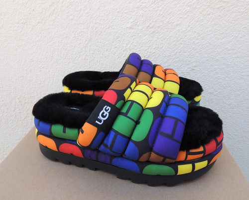 SANDALI UGG ALL GENDER PRIDE LOGO MAXI SLIDE PLATFORM DONNA US 7 EUR 38 ~NUOVI CON SCATOLA