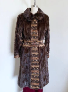 60's Vintage Brown I Magnin Tapestry and Mink Coat Hippie Boho Style - Picture 1 of 11
