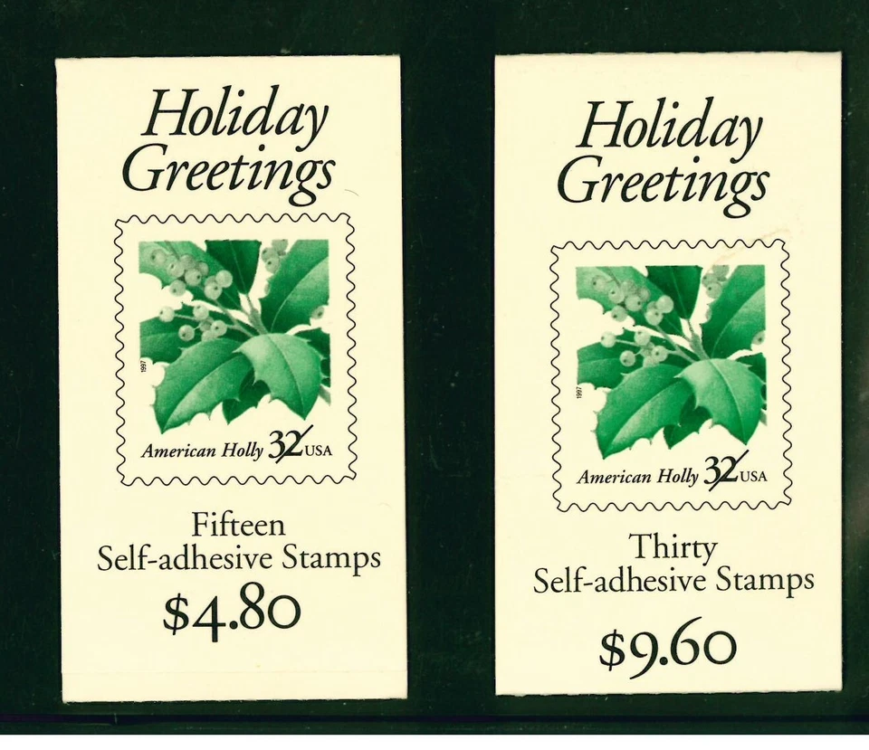 US Scott # BK264 & BK265 / $4.80 & $9.60 32¢ Christmas Holly #3117 b, c,& d MNH  - Image 1 of 1