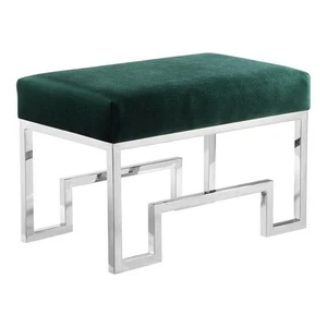 American Home Classic Laurence 18" Stainless Steel/Velvet Stool in Silver/Green - Picture 1 of 7