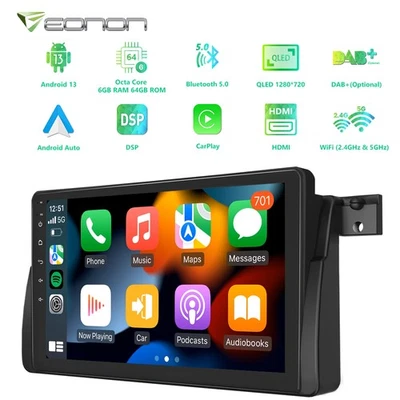 For BMW E46 Android Auto 8Core 6+64G 9" CarPlay Car Stereo Radio GPS WiFi 4G LTE - Image 1 of 4