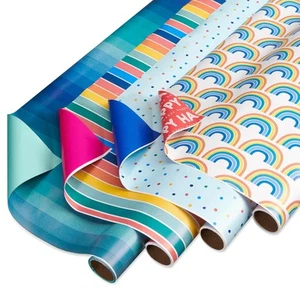 160 sq. ft. Reversible Wrapping Paper Set for Birthdays and All Occasions, Ra... - Picture 1 of 8
