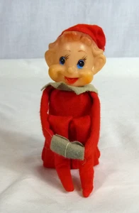 Vtg 50s 60s Knee Hugger Elf Red Suit & Hat 9" - Picture 1 of 8