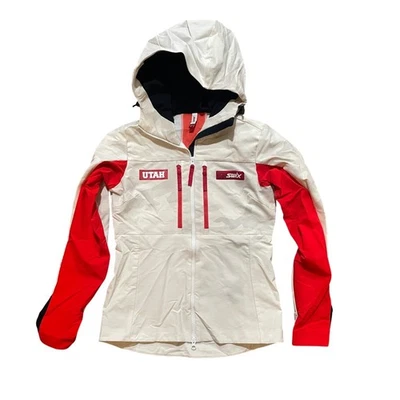 Chaqueta de esquí para mujer SWIX Utah blanca roja talla XS ropa exterior de rendimiento con capucha Foto 1 de 4