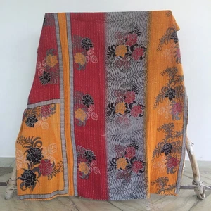 Vintage Bedding Kantha Blanket Single Throw Indian 1 Pc Blanket Rally Gudari - Picture 1 of 2