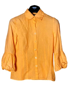Tracy M Shirt Women Small Orange Button up Corralled Linen Size S - Picture 1 of 4