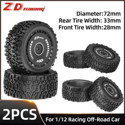 2x ZD Racing 12mm Hex RC Gummireifen Off-Road für 1/12 ZD Racing BX12 Autos - Bild 1 von 4