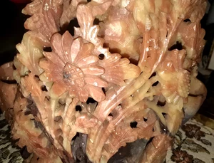 EDLE antike chinesische HC Speckstein 3 Pinsel Vase◇MASSIVE Blumen◇RAR Farbe SCHÖNHEIT◇A+ - Bild 1 von 22