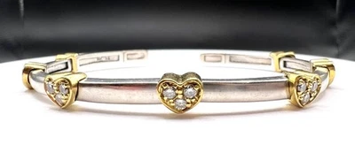 14K Solid White and Yellow Gold 18.2 Grams Diamonds Heart Bangle Bracelet Foto 1 de 3