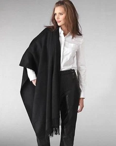 Elegant Cashmere Pashmina Silk Scarf Shawl Stole BLACK PLAIN~all sizes - Picture 1 of 8