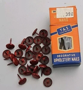 Vintage T&S Torrington Decorative UPHOLSTERY NAILS - Craft Hardware Red Speckled - Picture 1 of 5