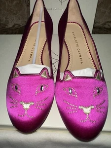 Brand New Designer Charlotte Olympia, Satin Kitty Flats - Picture 1 of 4