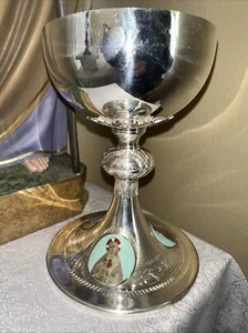 Antique French Silver Roman Catholic Chalice Enamels/Engravings -Amedee Cartland - Picture 1 of 15
