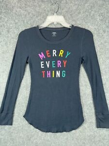 Old Navy Thermal Christmas Shirt Womens S Small Carbon Black Waffle Long Sleeve