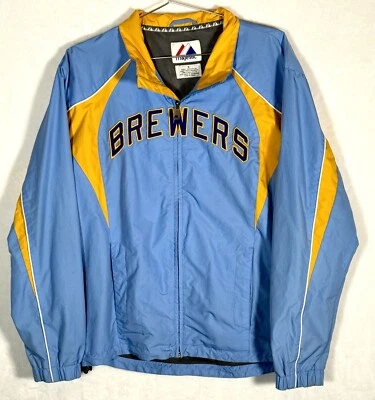 Milwaukee Brewers Full Zip Jacket Coat Logo - Men’s Small - Majestic Light Blue - Image 1 of 4