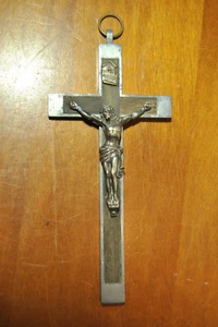 Crocifisso Antico IN Bronzo Metallo Argentato E Legno Croce Scultura Gesù 1 - Foto 1 di 7