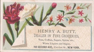 3½" x 2" TRADE CARD - Henry A. Butt Groceries - NEW YORK CITY - Flowers - Picture 1 of 2
