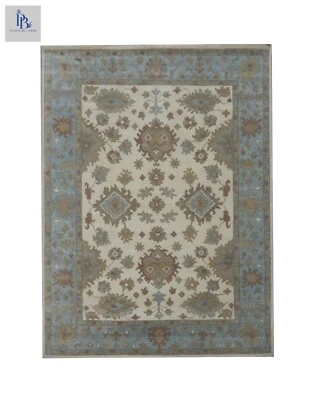 Oushak Exquisito Marfil/Azul Alto Anudado a Mano Las mejores alfombras de lana para sala de estar Foto 1 de 4