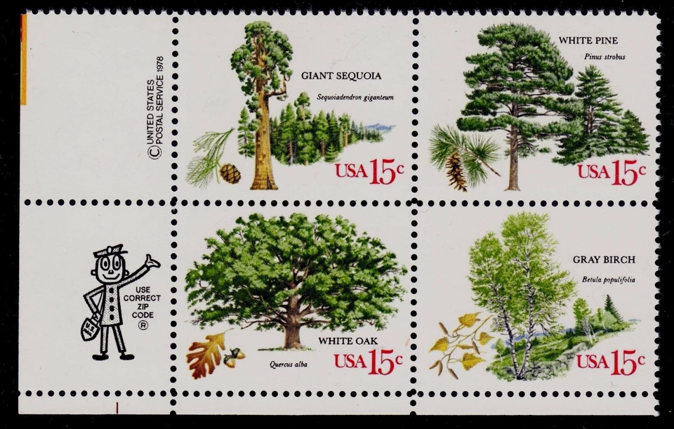 UNITED STATES  SCOTT# 1764-1767 (1767a) MNH ZIP BLOCK FOUR  AMERICAN TREE ISSUE - Image 1 of 1