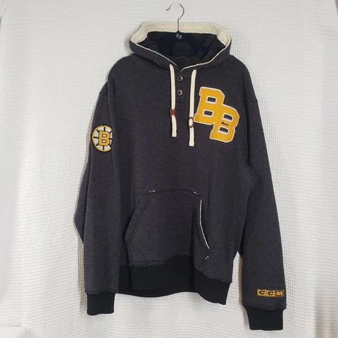 Boston Bruins Sweatshirt Men Medium CCM NHL Pullover Knit Gray Hockey Hoodie Cover