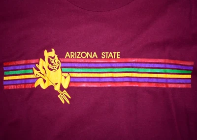 Camiseta ASU De Colección Arizona State Talla S/M Años 80 Arco Iris Centro Rayas Camisa Brillante Foto 1 de 4