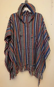 EARTHBOUND TRADING COMPANY womens Poncho Top XL/XXL Hood Fringe AZTEC Southwest - Picture 1 of 11