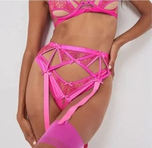 FOR LOVE & LEMONS Women’s Soutache Lace Garter Belt Hot Pink NWT - Picture 1 of 8