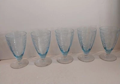 5  Azure Blue  Fostoria Elegant Glass 5098 Or 5099 Versailles Water Ftd Goblets - Image 1 of 4