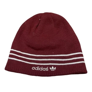 Vintage Y2K Adidas Beanie Mütze Kappe rot hellbraun Strick wendbar feste Streifen - Bild 1 von 6