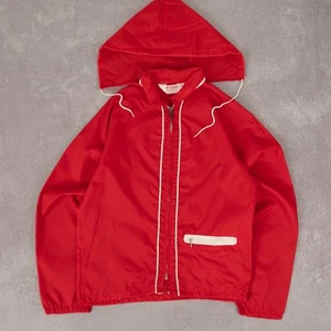 Vintage 70s Contrast Fold Away Hooded Jacket L Made in USA Damen Red Anorak - Bild 1 von 8