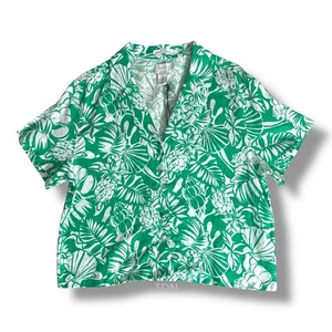 Camisa Top Nicole Miller 100% Lino Para Mujer Verde Floral Talla M Abotonada Nueva Con Etiquetas - Imagen 1 de 8