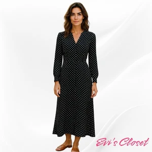 Micheal Koors Maxi V.Neck Long Dress B/W Polkadot. Black White Sz M - Picture 1 of 7