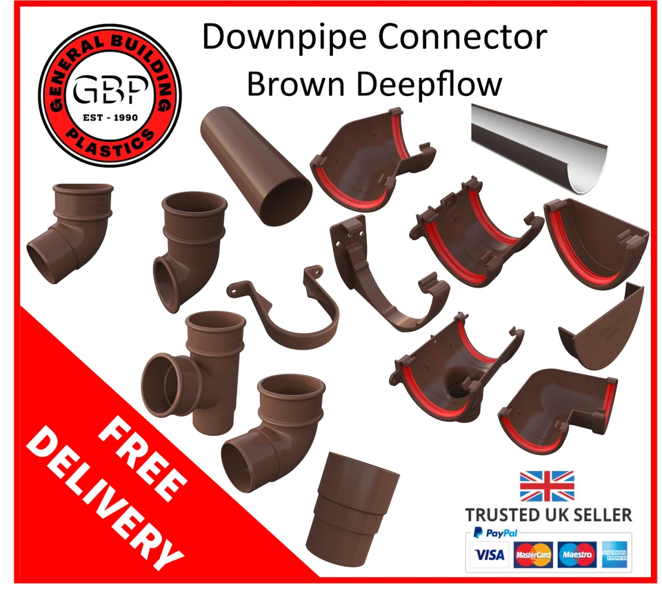 Conectores de canalón, tubo descendente y drenaje de flujo profundo de PVC marrón - Imagen 1 de 1