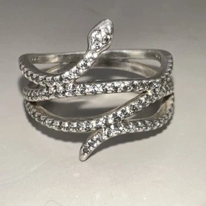 Pandora Ale White Stone Set Wrap Snake Sterling Silver Ring Size 8 (4.20g) - Picture 1 of 8