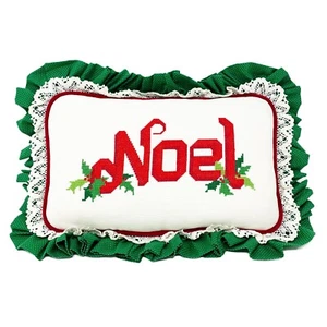 Christmas Pillow Cross Stitch NOEL Red Green Hand Stitched Holiday Nostalgic VTG - Picture 1 of 9