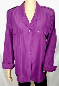 DVF Vintage Diane Von Furstenberg 80s Solid Purple Button Down Blouse Shirt 12 - Picture 1 of 4