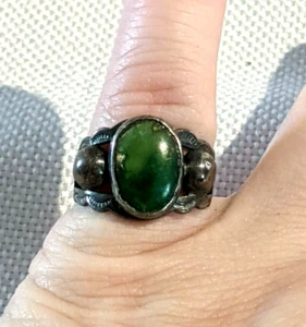 Antique Sterling Silver Ring Green Stone Size 4" - Bild 1 von 12