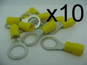 10 x 10mm YELLOW INSULATED RING CRIMP CONNECTOR TERMINAL h/d - Picture 1 of 1