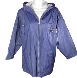 Talbots Rain Jacket Slicker Size S Blue Zip Pockets Hood Lined Zip Waterproof - Picture 1 of 12
