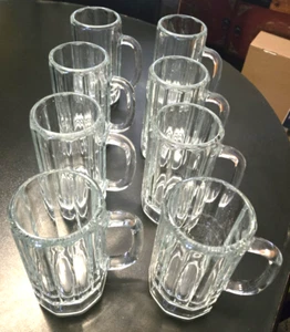 Set of 8 Clear Ribbed 6" High Glass Beer Steins/Mugs/Glasses w/Handle;Dining/Bar - Picture 1 of 24