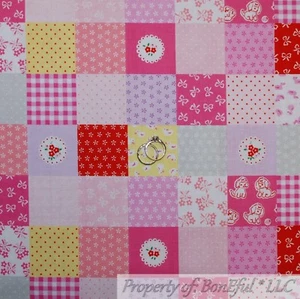 BonEful Fabric FQ Cotton VTG Pink Red Flower Baby Girl Dot Quilt Patchwork Block - Picture 1 of 14