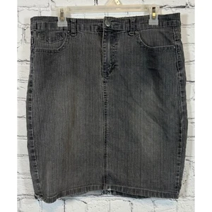 Miss Nofuze Denim Skirt Pinstripe Wash Black Jean Skirt Size 14 - Picture 1 of 3