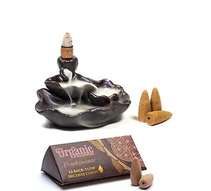 Ceramic Backflow Incense Burner Set with 12 Cones, 11 x 8 x 6 cm - Picture 1 of 21