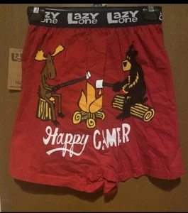 Small - NEW Lazy One Boxers HAPPY CAMPER Moose Bear PJ Pants Small Free Ship - Picture 1 of 6