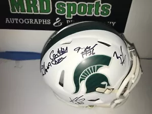 Mini casco de fútbol americano Michigan State Spartans 2018 firmado blanco MSU Lewerke # - Imagen 1 de 2